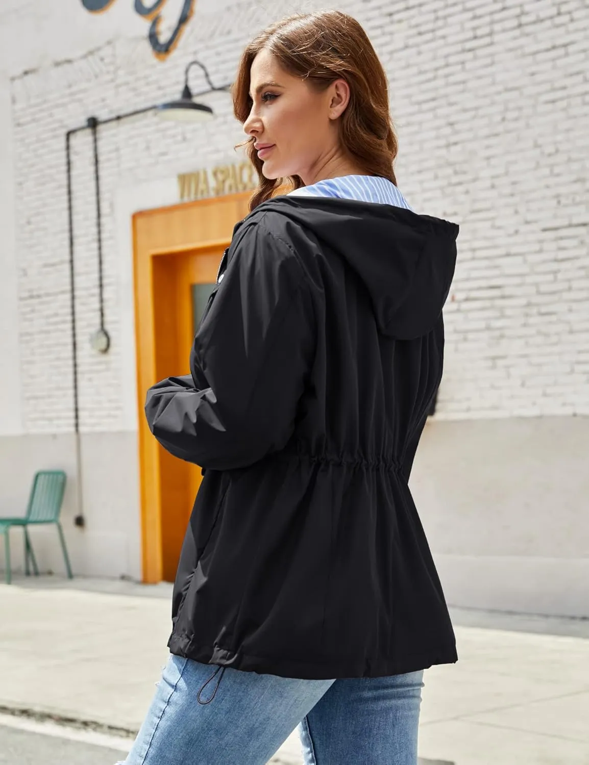 Avoogue Womens Plus Size Light-Weight Rain Jackets Waterproof Raincoats Lined Windbreaker Jacket Hooded Rainwear XL-5XL