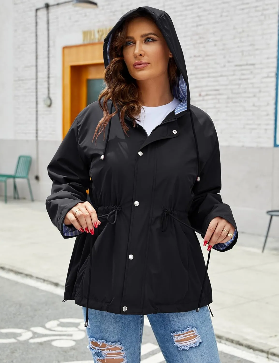 Avoogue Womens Plus Size Light-Weight Rain Jackets Waterproof Raincoats Lined Windbreaker Jacket Hooded Rainwear XL-5XL