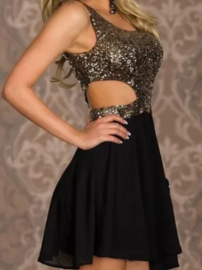 Bridelily A-Line Chiffon Scoop Sleeveless Short/Mini With Sequin Dresses