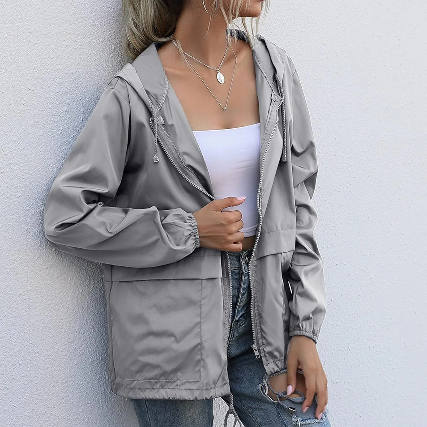 Cdiecer Womens Waterproof Rain Jacket Lightweight Packable Raincoat Hooded Outdoor Sport Windbreaker with Pockets