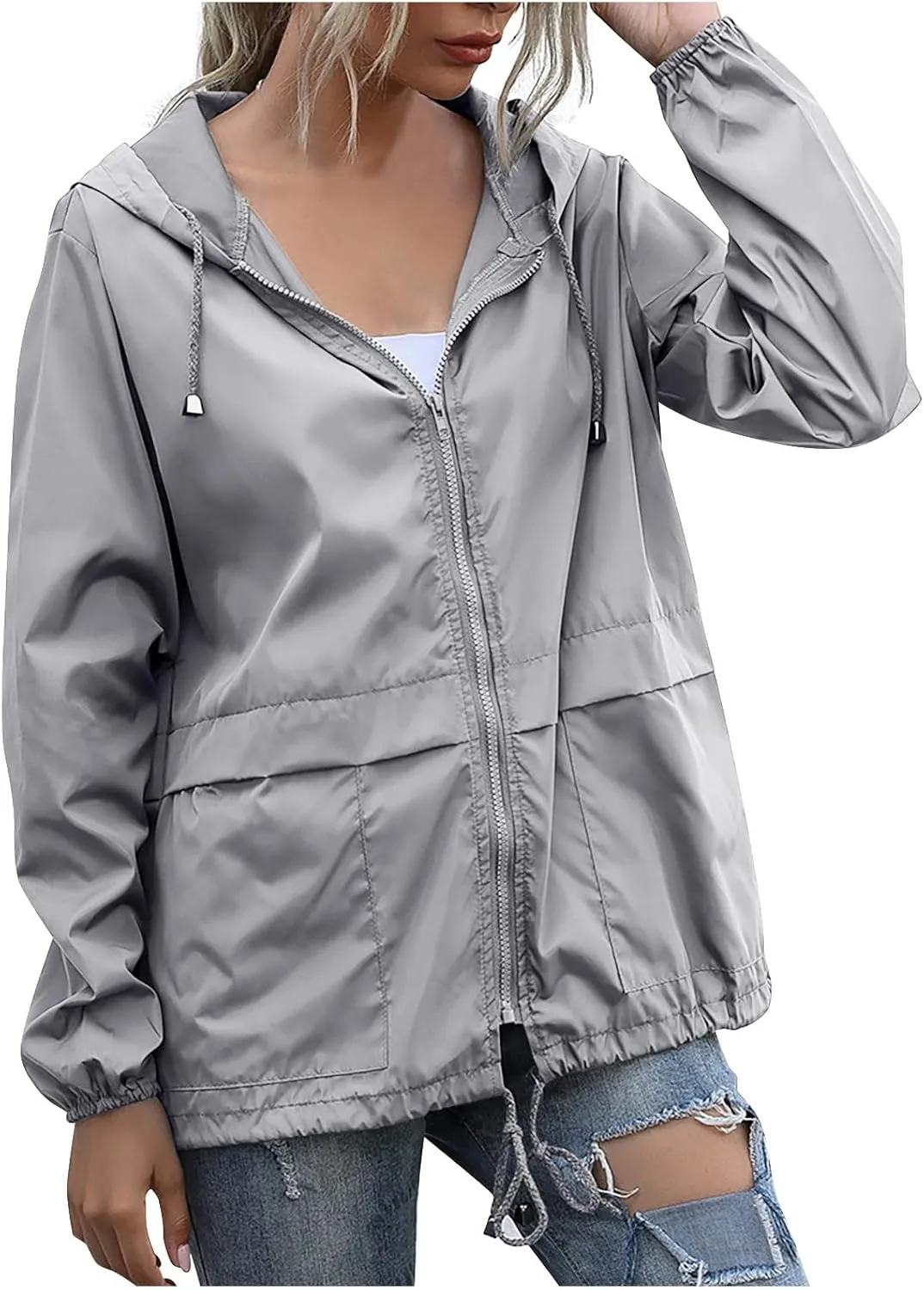 Cdiecer Womens Waterproof Rain Jacket Lightweight Packable Raincoat Hooded Outdoor Sport Windbreaker with Pockets