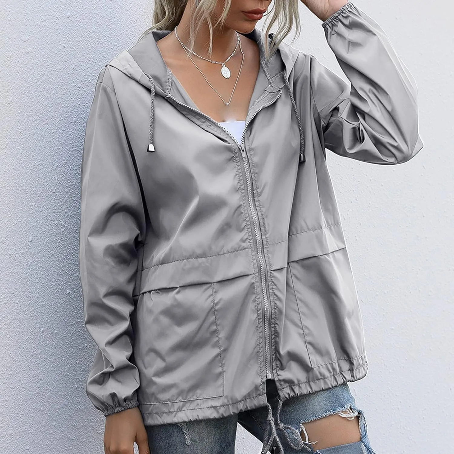 Cdiecer Womens Waterproof Rain Jacket Lightweight Packable Raincoat Hooded Outdoor Sport Windbreaker with Pockets