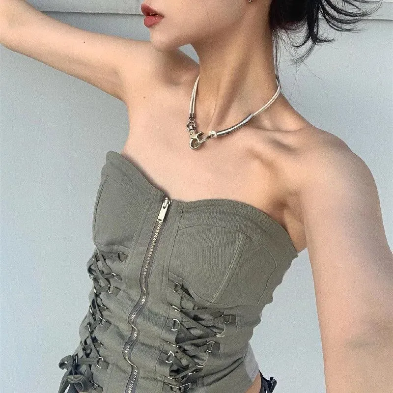 Chic Bandage Zip Up Tank Top