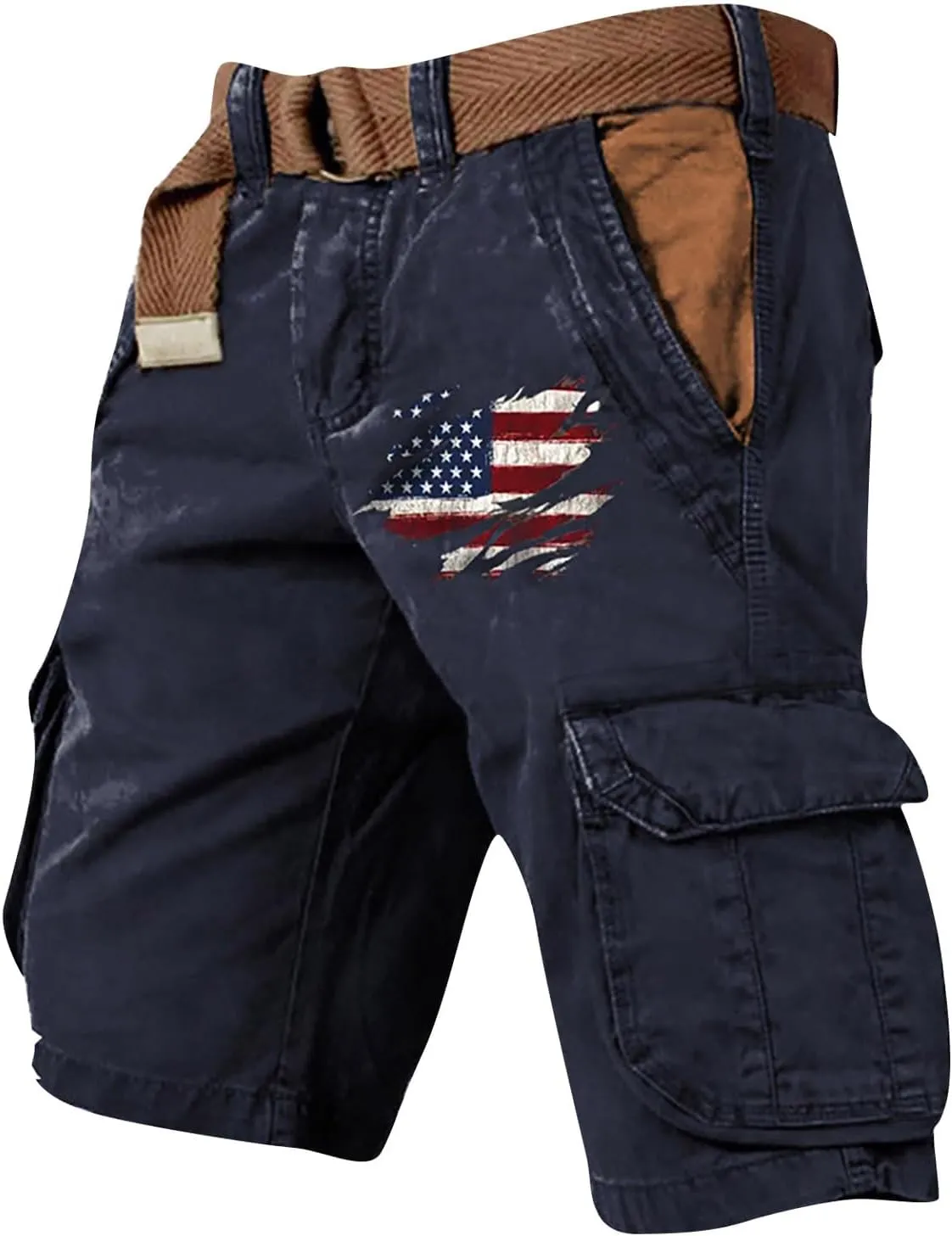 FONMA Cargo Shorts for Men Summer Casual Outdoor Tactical Shorts SolidPatriotic Printed Distressed Washed Military Shorts