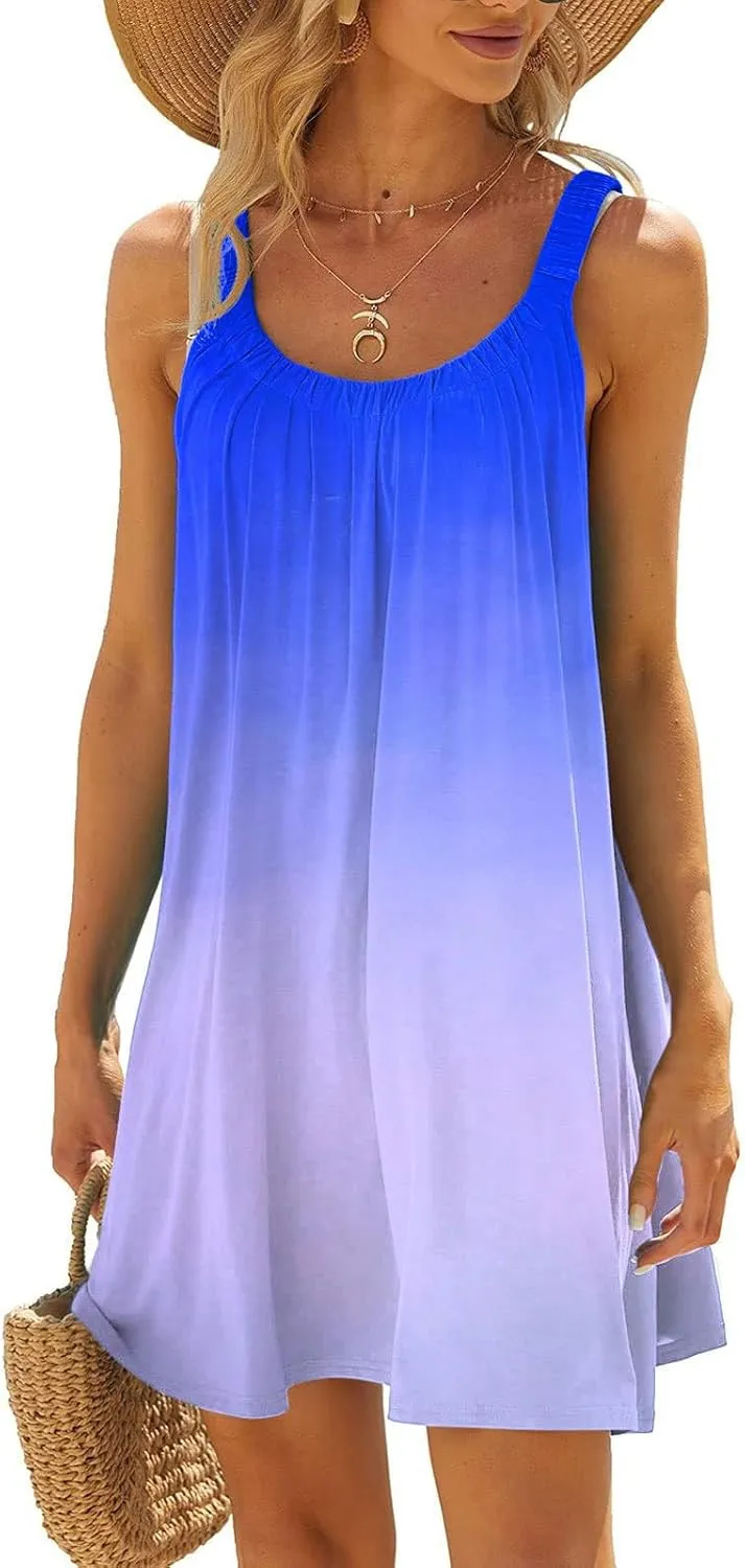 Hawaiian Dresses for Women Cute Summer Gradient Color Block Sleeveless Short Sundresses Travel Spring Break Clothes
