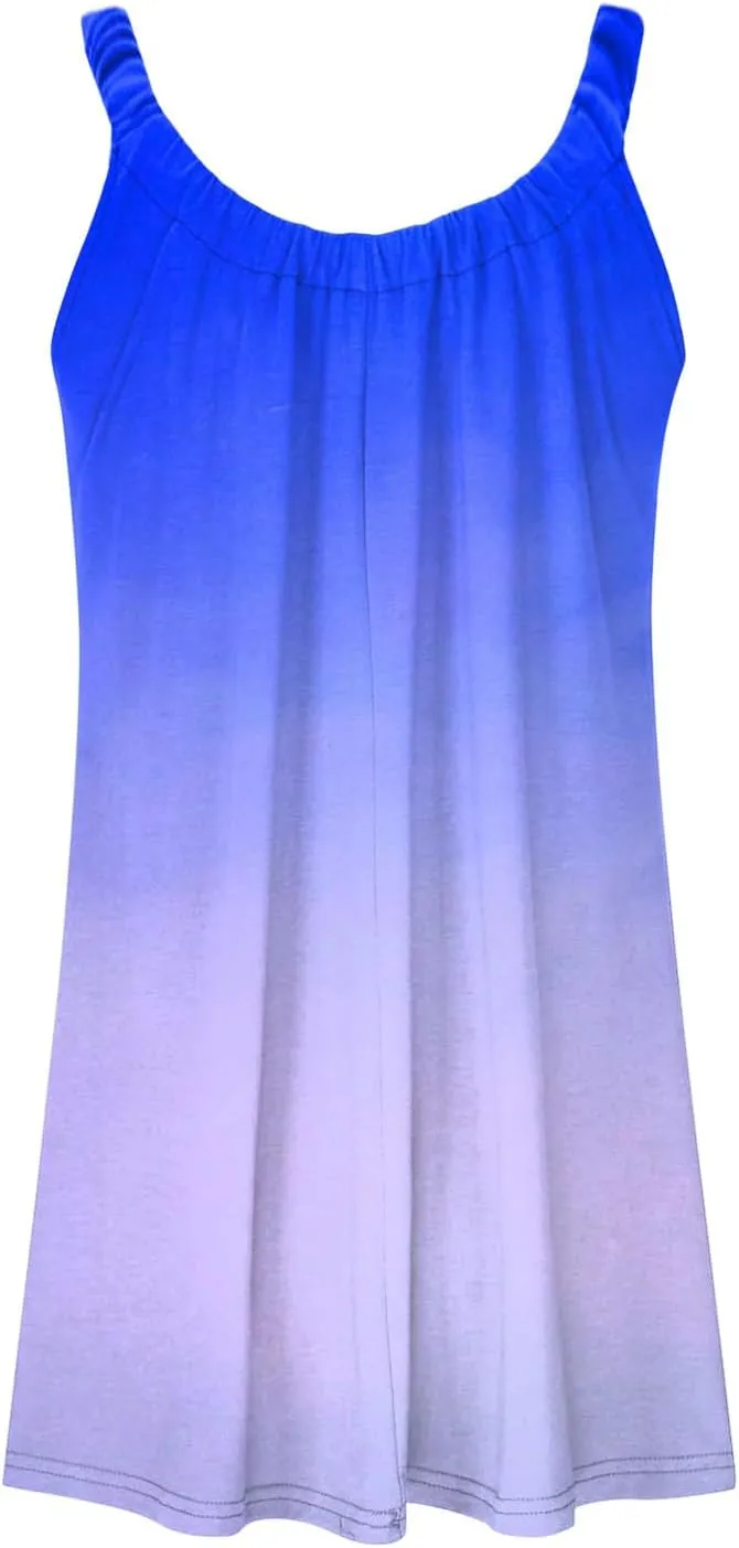 Hawaiian Dresses for Women Cute Summer Gradient Color Block Sleeveless Short Sundresses Travel Spring Break Clothes