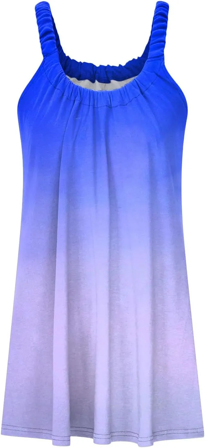 Hawaiian Dresses for Women Cute Summer Gradient Color Block Sleeveless Short Sundresses Travel Spring Break Clothes