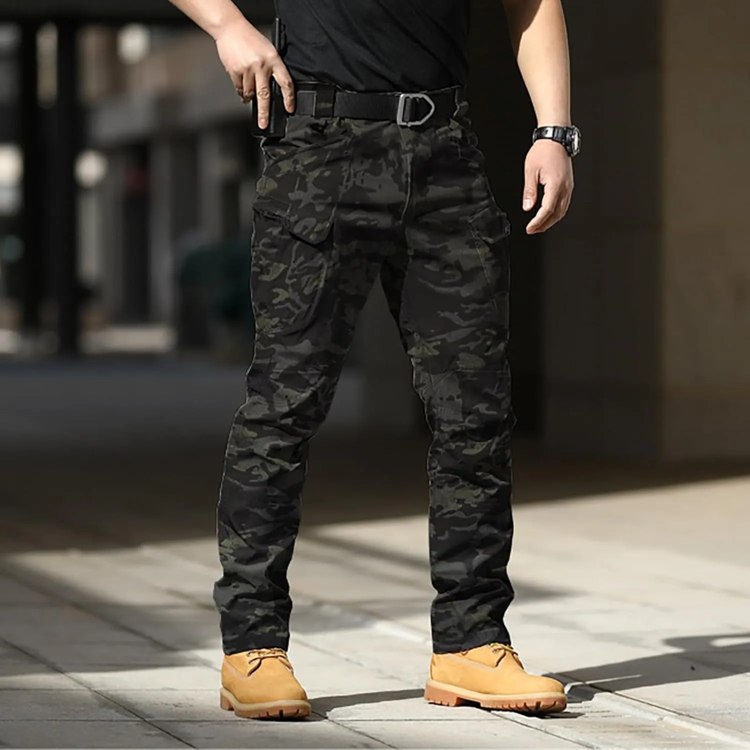 LCMTWX Work Cargo Pants for Men Outdoor Stretch Overalls with Large Pockets Loose Soft Pants Rainproof Mens Baggy Mens