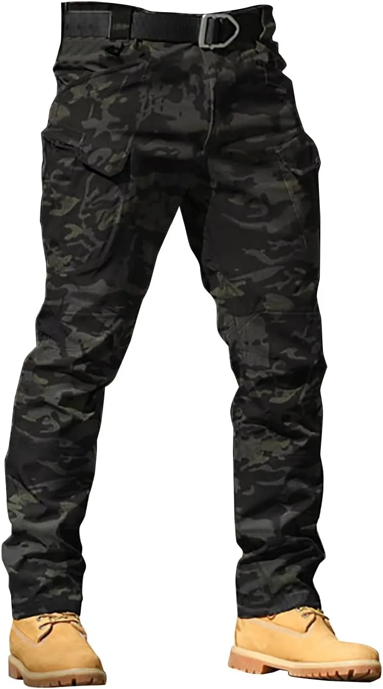 LCMTWX Work Cargo Pants for Men Outdoor Stretch Overalls with Large Pockets Loose Soft Pants Rainproof Mens Baggy Mens