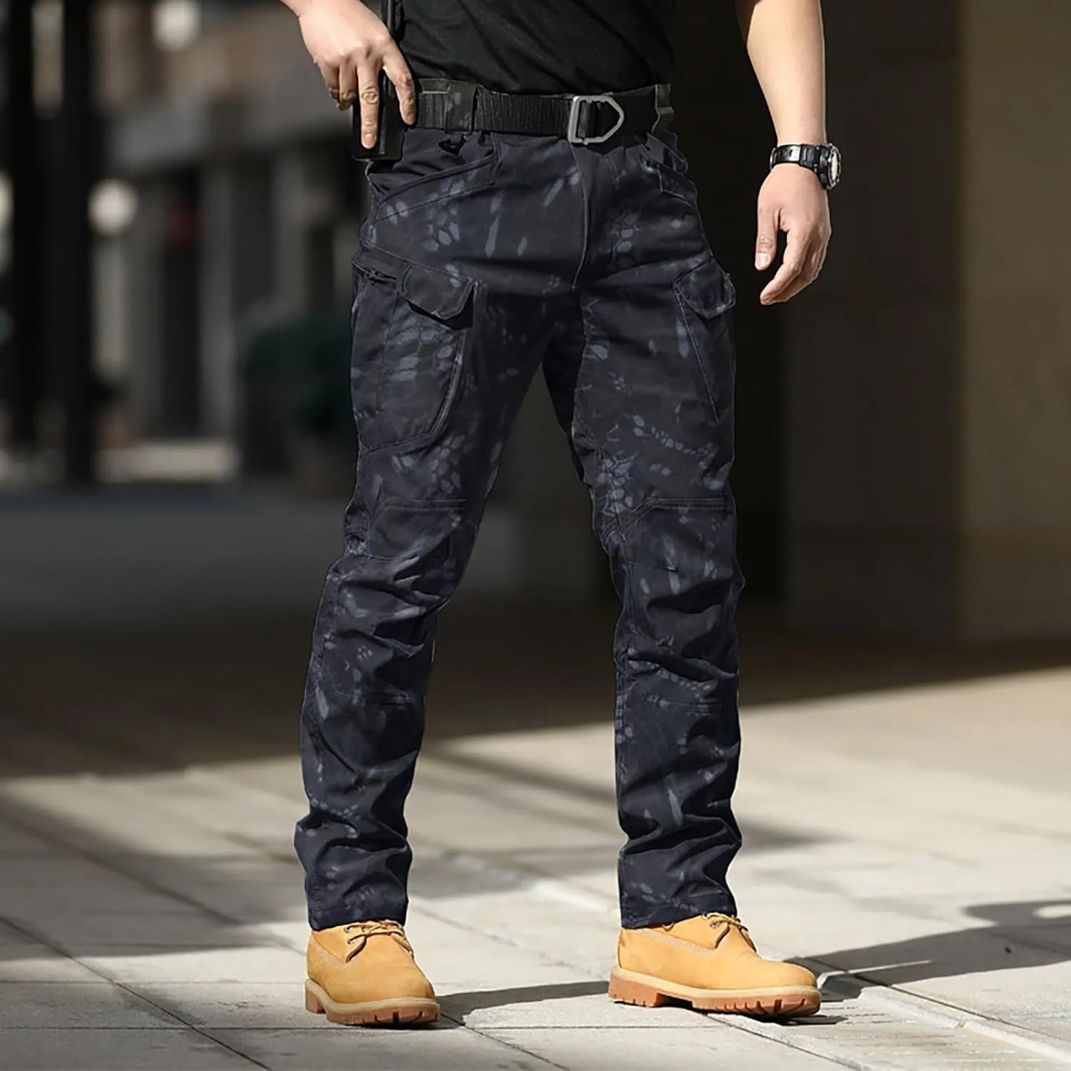 LCMTWX Work Cargo Pants for Men Outdoor Stretch Overalls with Large Pockets Loose Soft Pants Rainproof Mens Baggy Mens