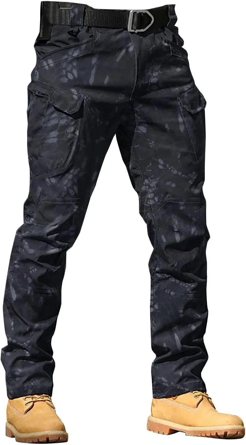 LCMTWX Work Cargo Pants for Men Outdoor Stretch Overalls with Large Pockets Loose Soft Pants Rainproof Mens Baggy Mens