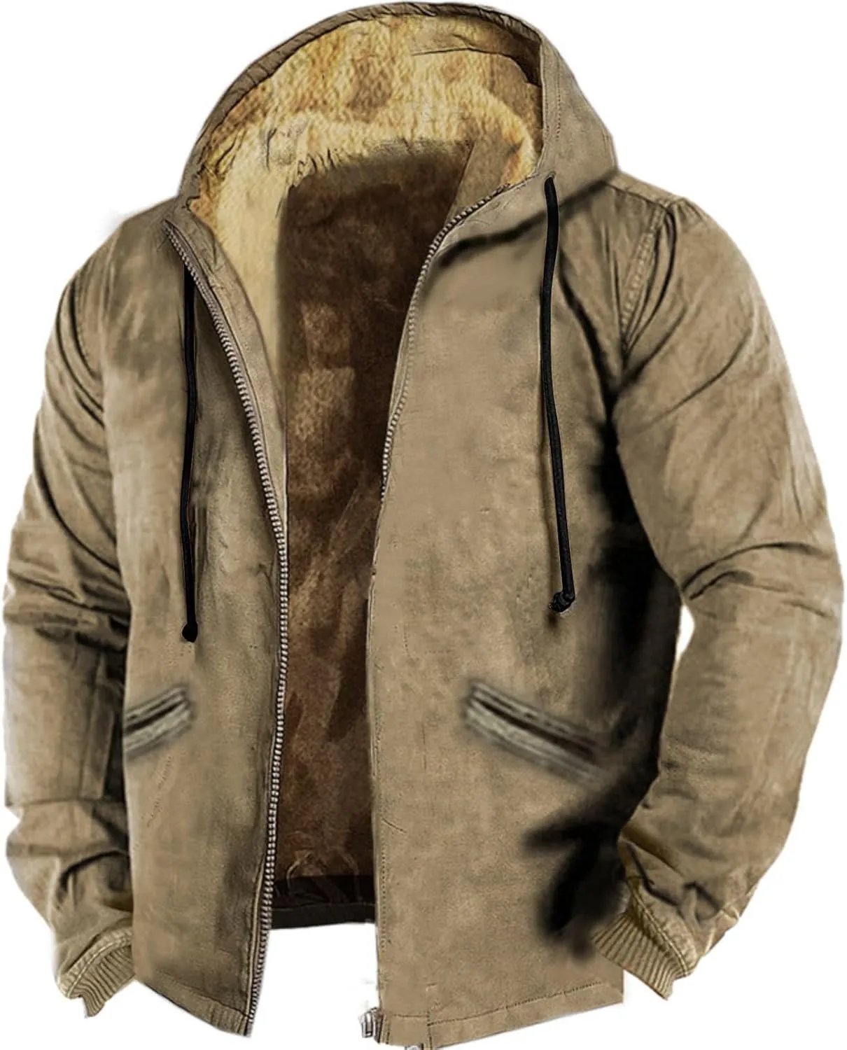 Mens Fleece Lined Trucker Jacket Military Sherpa Coats Winter Warm Hoodies Heavyweight Hoodie Jackets Coat for Men