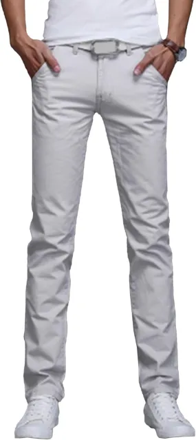 Men's Style Comfy Solid Chinos Pants Casual Slim Fit Business Slack Stretch Straight Fashion Trousers