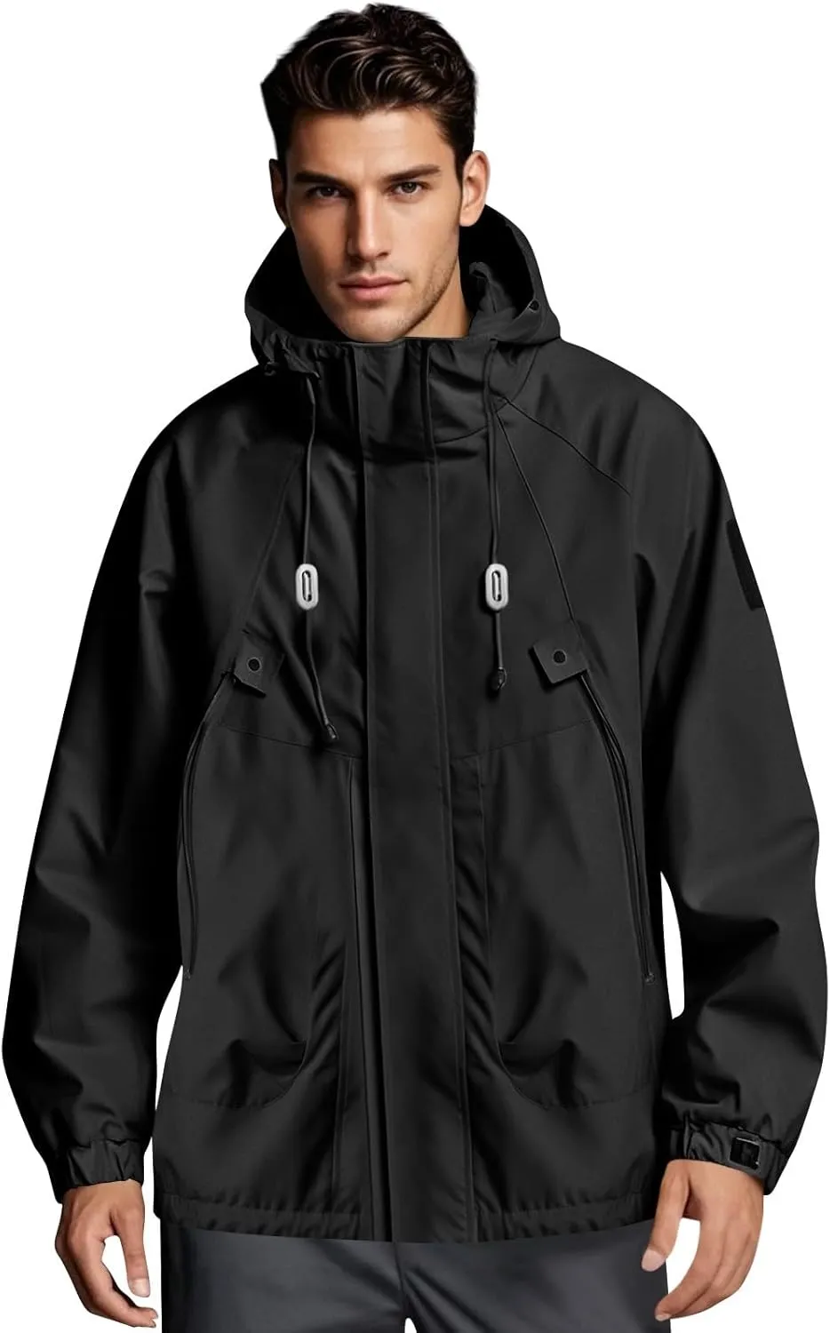 Mens Waterproof Softshell Jacket Windbreaker Raincoats With Hood Spring Zip Up Light Jacket for Golf Hiking Travel