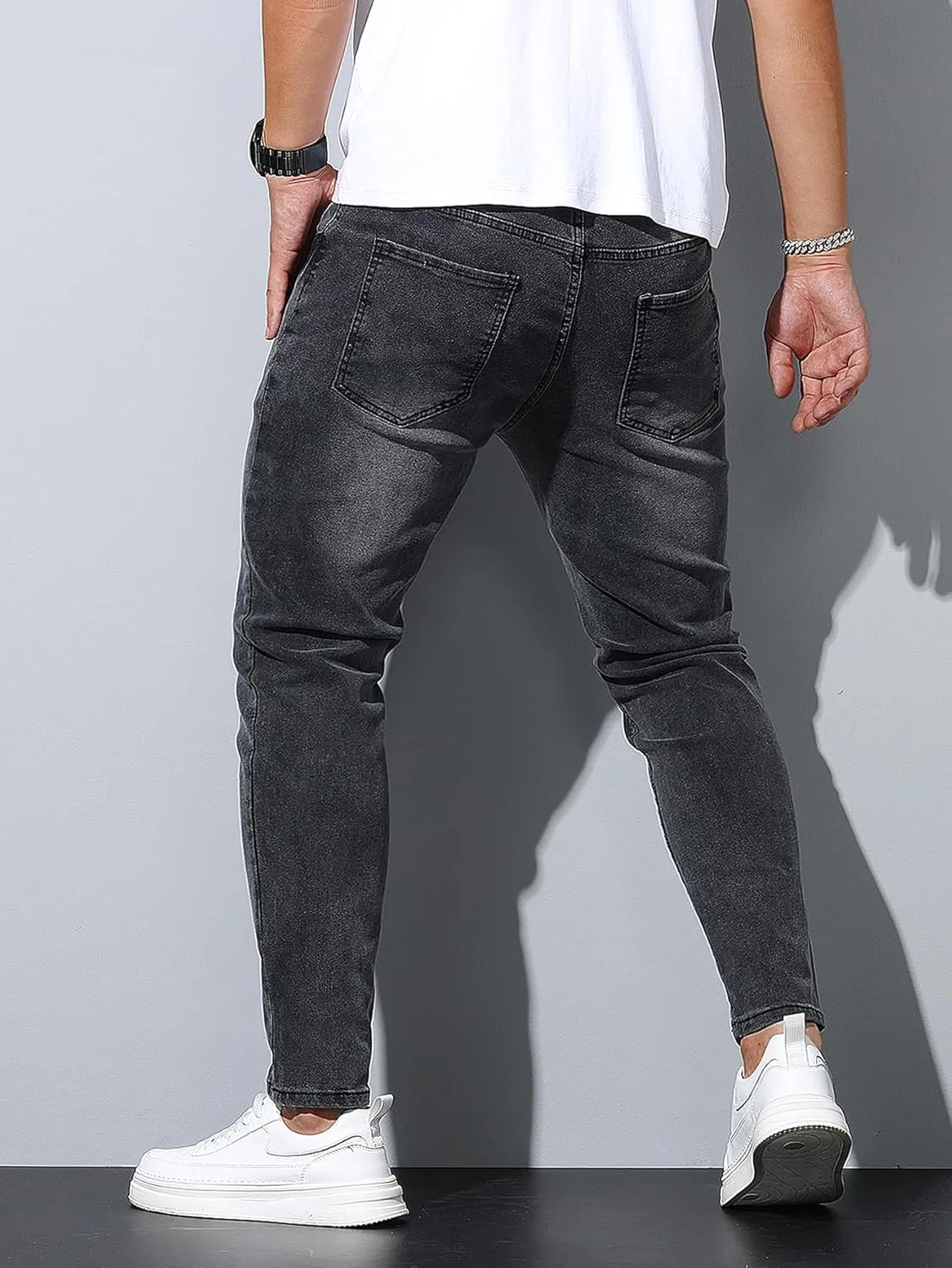 Mens Womens Lightweight Slim Fit Stretch Ripped Jeans Summer Spring Distressed Destroyed Denim Pan Skinny Jeans
