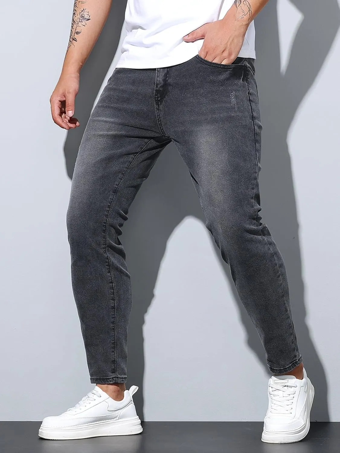 Mens Womens Lightweight Slim Fit Stretch Ripped Jeans Summer Spring Distressed Destroyed Denim Pan Skinny Jeans