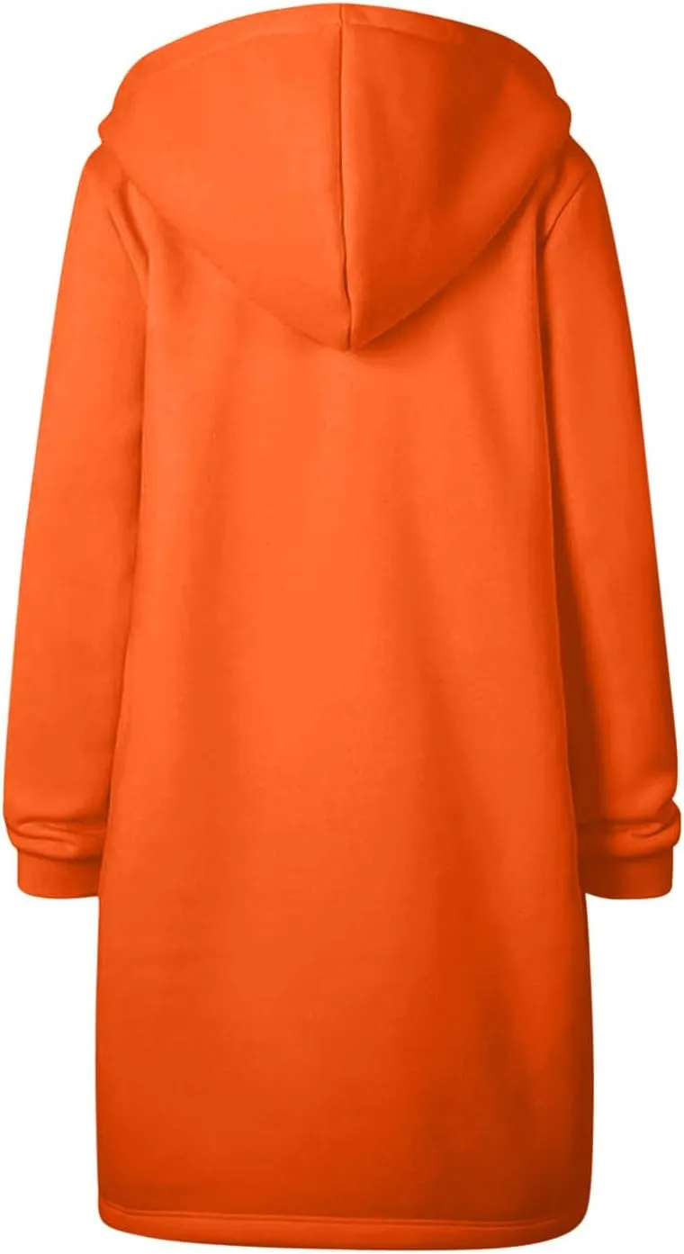 Oversized Hoodies for Women Zip Up Knee Length Tunic Sweatshirts Casual Long Sleeve Spring Hooded Jackets with Pocket