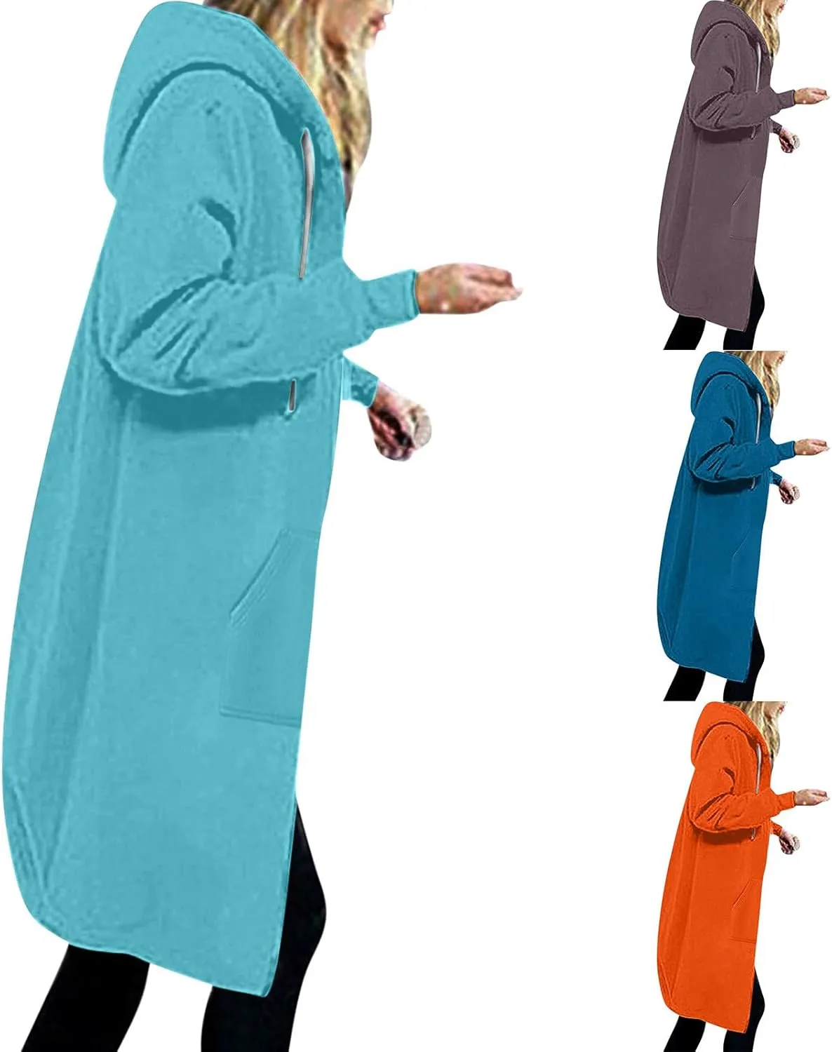 Oversized Hoodies for Women Zip Up Knee Length Tunic Sweatshirts Casual Long Sleeve Spring Hooded Jackets with Pocket