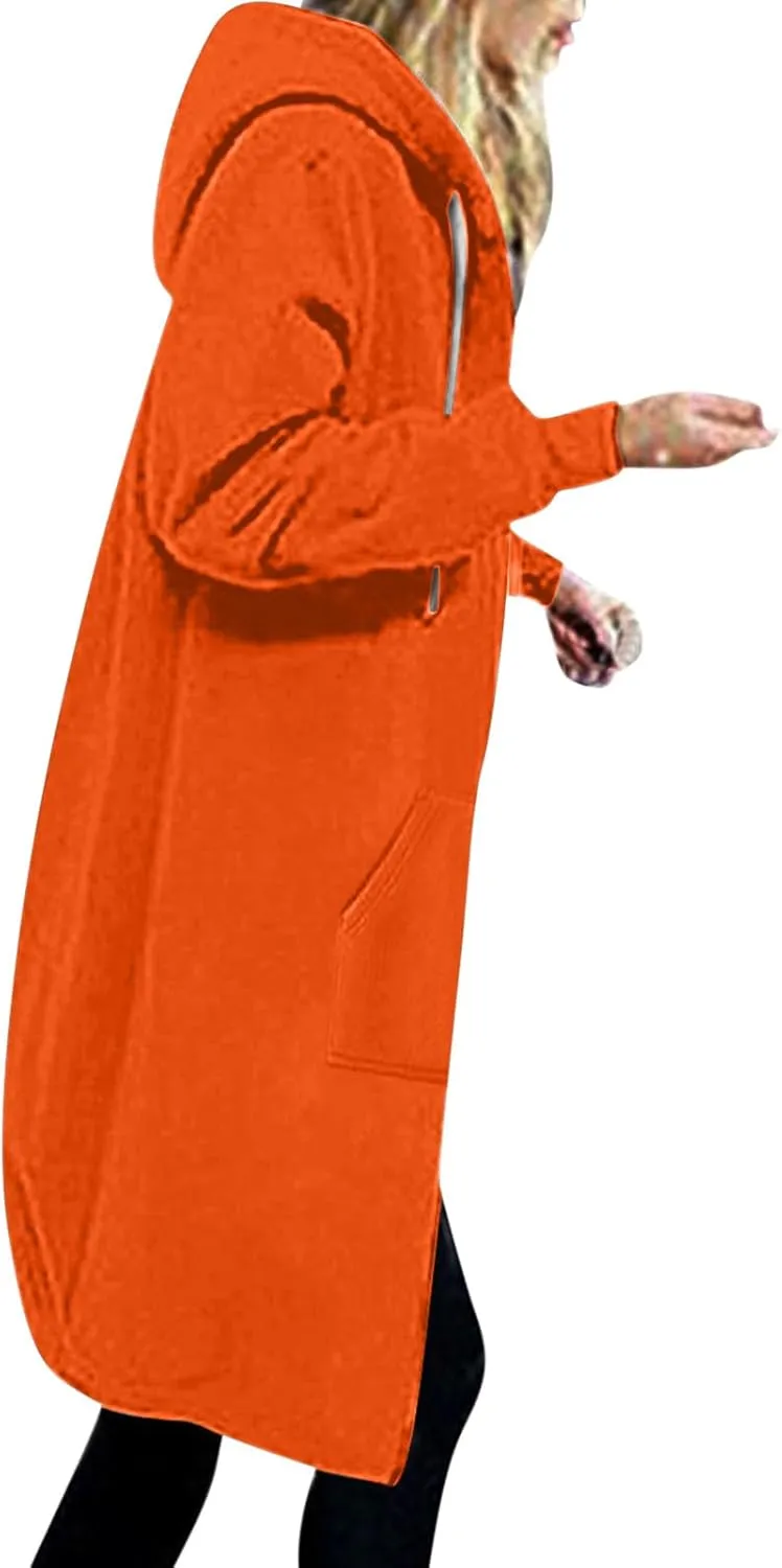 Oversized Hoodies for Women Zip Up Knee Length Tunic Sweatshirts Casual Long Sleeve Spring Hooded Jackets with Pocket
