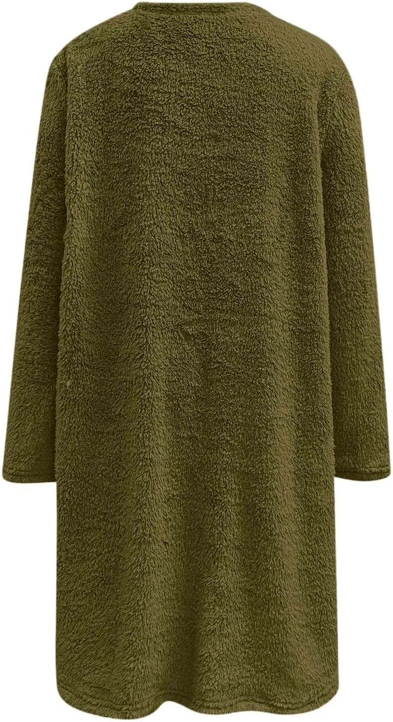 Oversized Sweaters For Women Casual Fleece Fuzzy Faux Shearling Warm Winter Outwear sweatshirt Shaggy Coat Cute hoodie