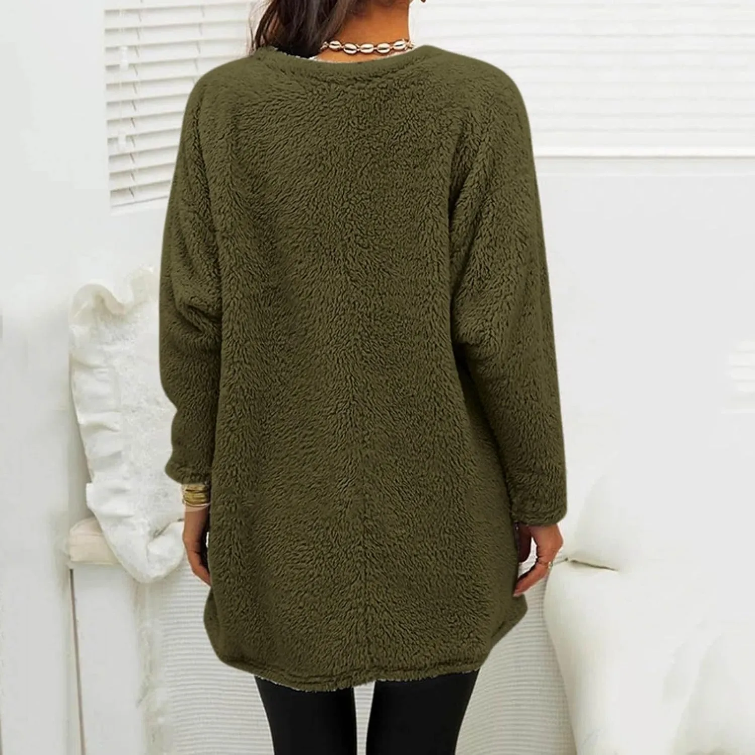 Oversized Sweaters For Women Casual Fleece Fuzzy Faux Shearling Warm Winter Outwear sweatshirt Shaggy Coat Cute hoodie