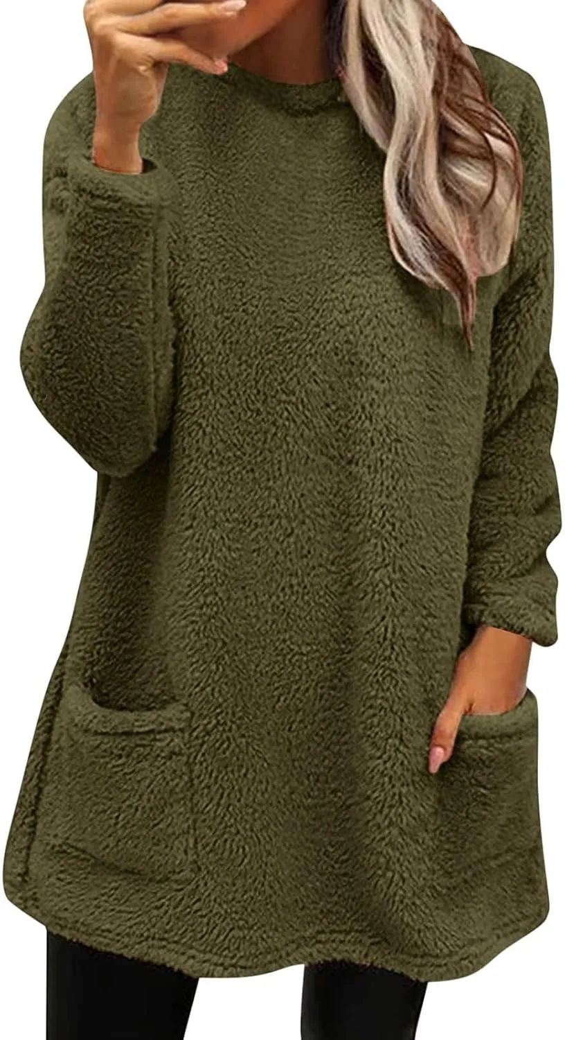 Oversized Sweaters For Women Casual Fleece Fuzzy Faux Shearling Warm Winter Outwear sweatshirt Shaggy Coat Cute hoodie