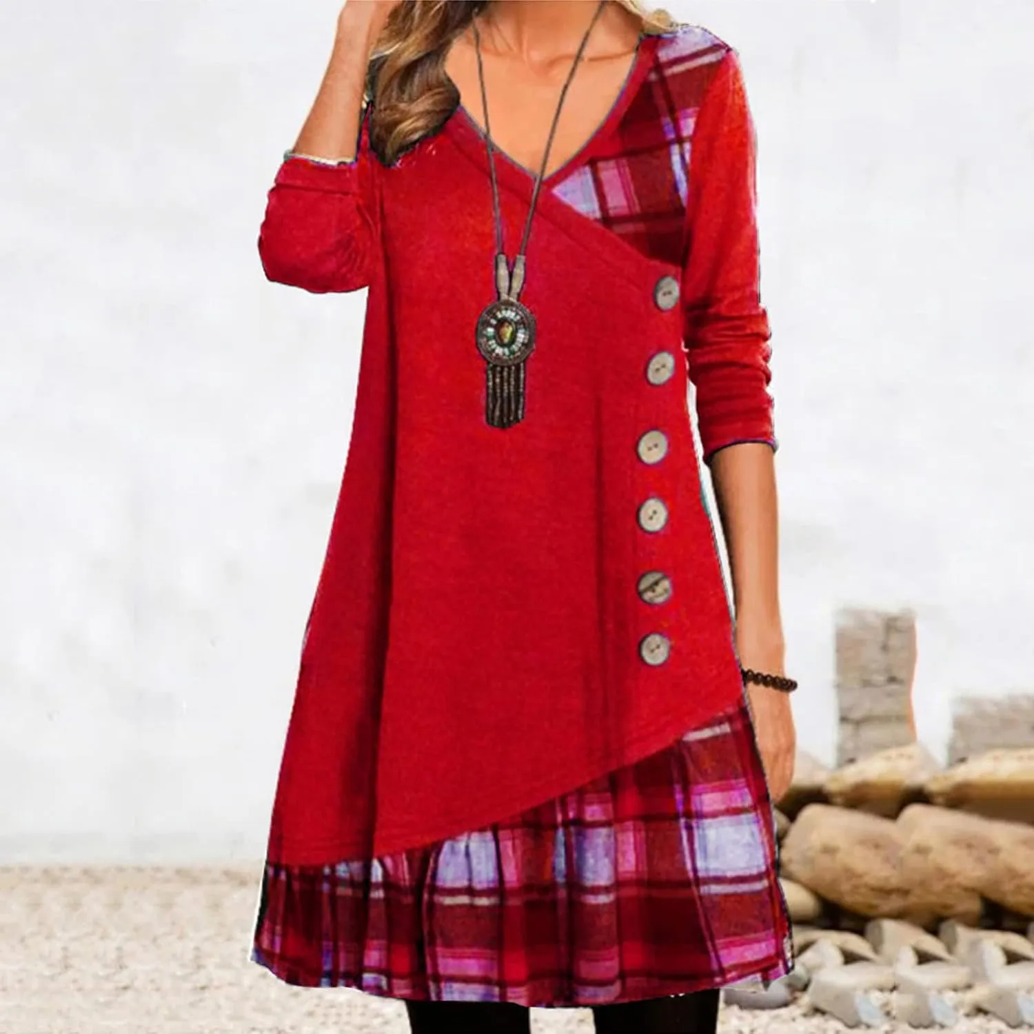 Preppy Shift Dresses for Women 2025 Casual Long Sleeve V Neck Graduation Dress Vacation Girls Night Out Outfits for Women