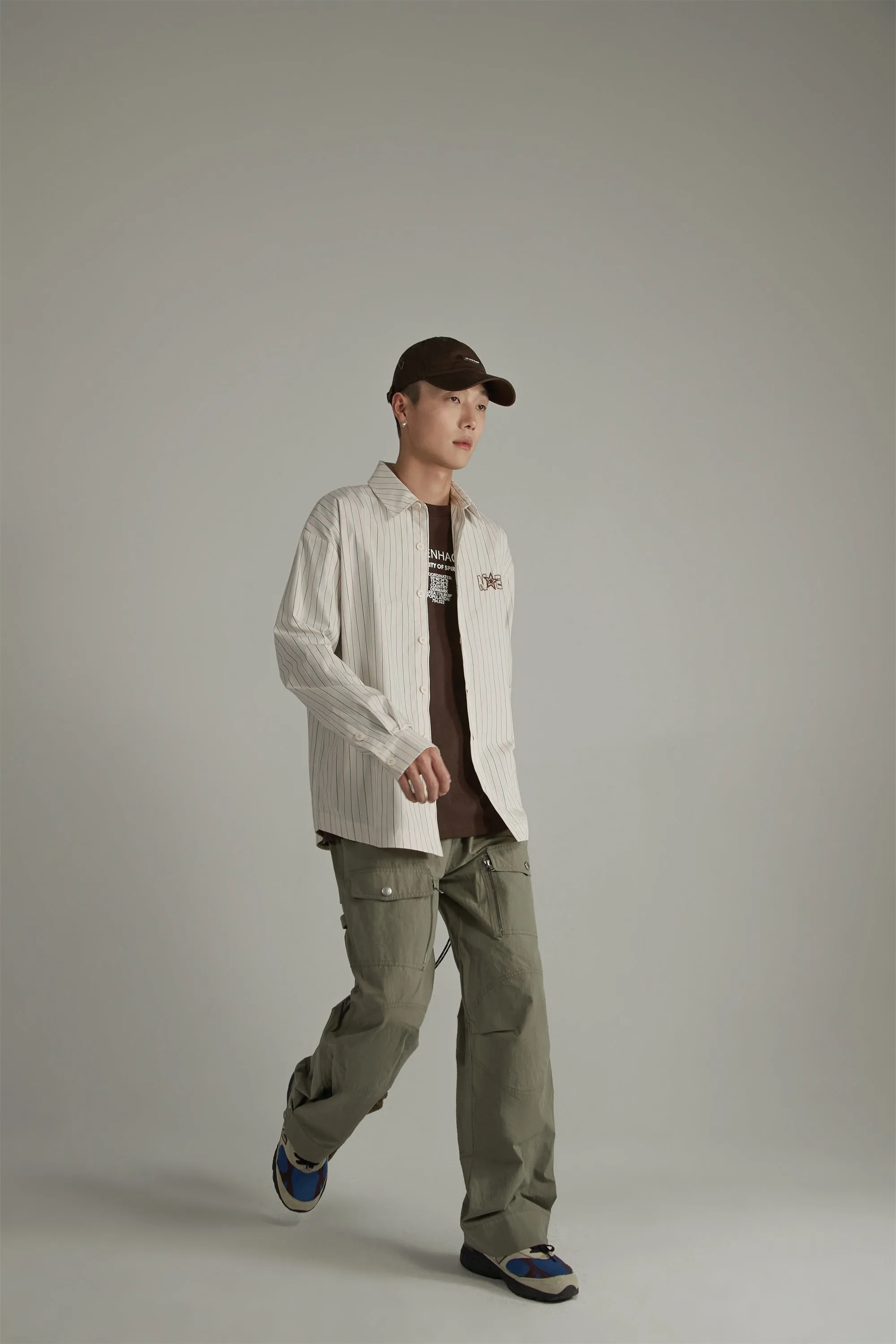 Star Logo Vertical Stripe Loose Fit Shirt