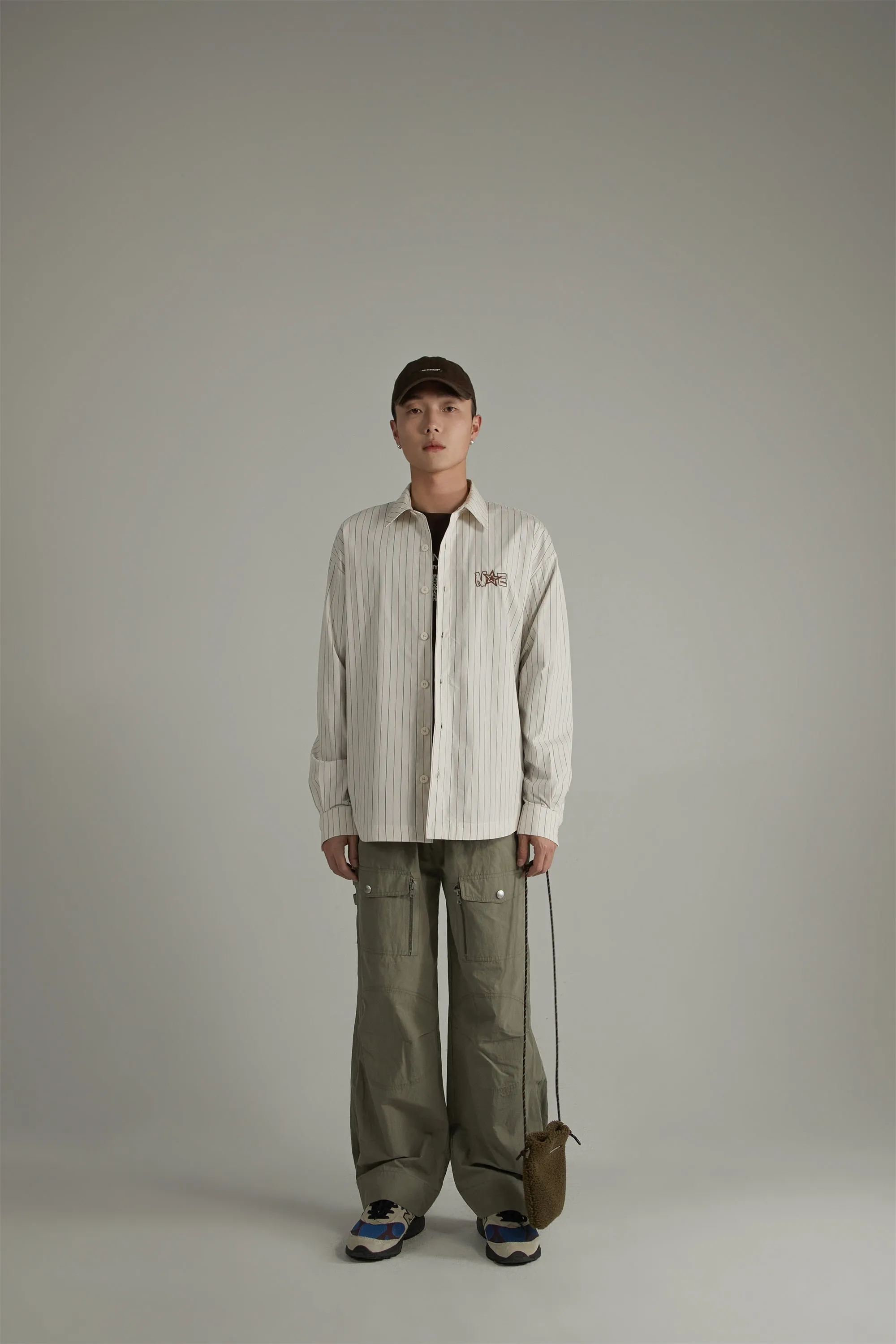 Star Logo Vertical Stripe Loose Fit Shirt
