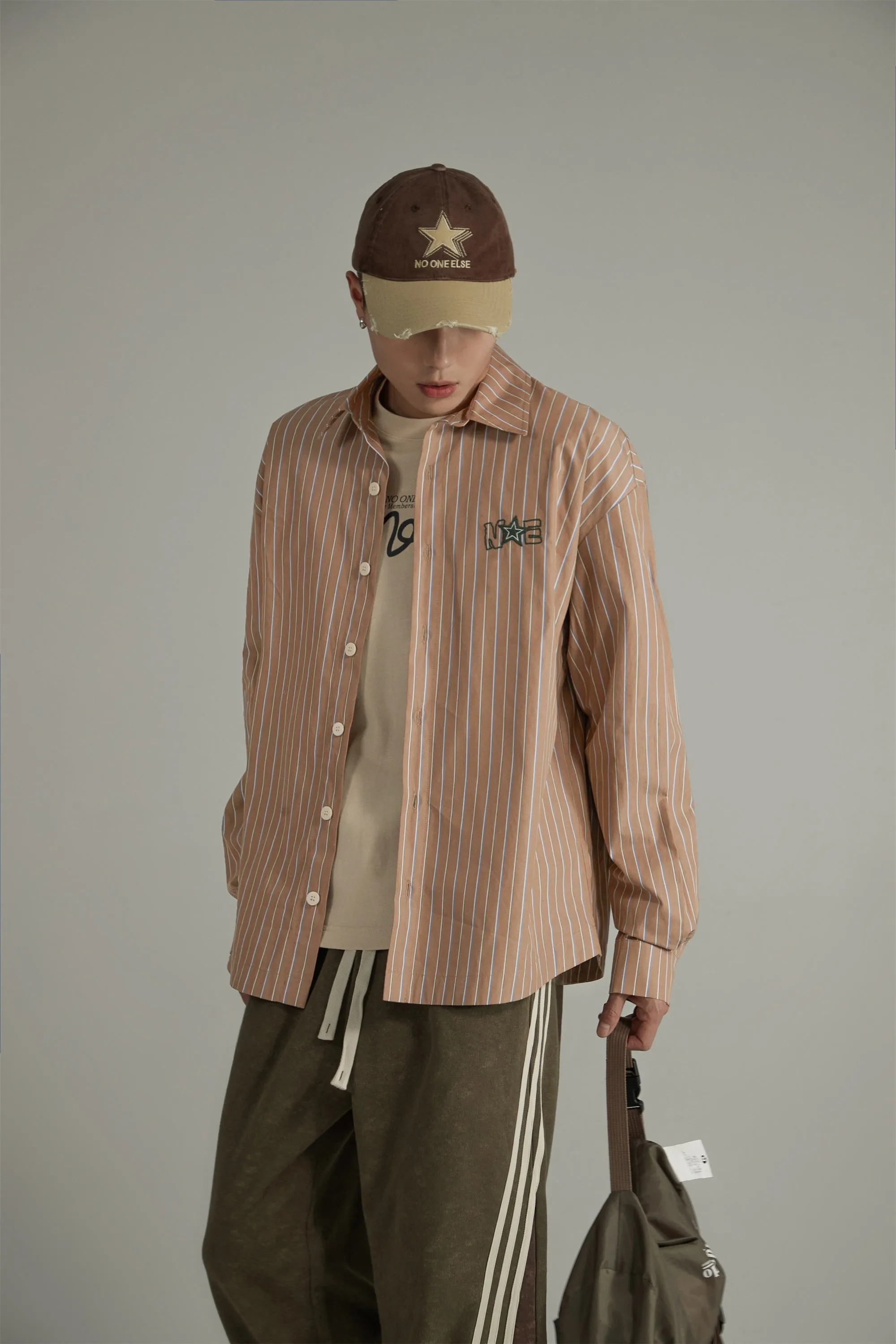 Star Logo Vertical Stripe Loose Fit Shirt