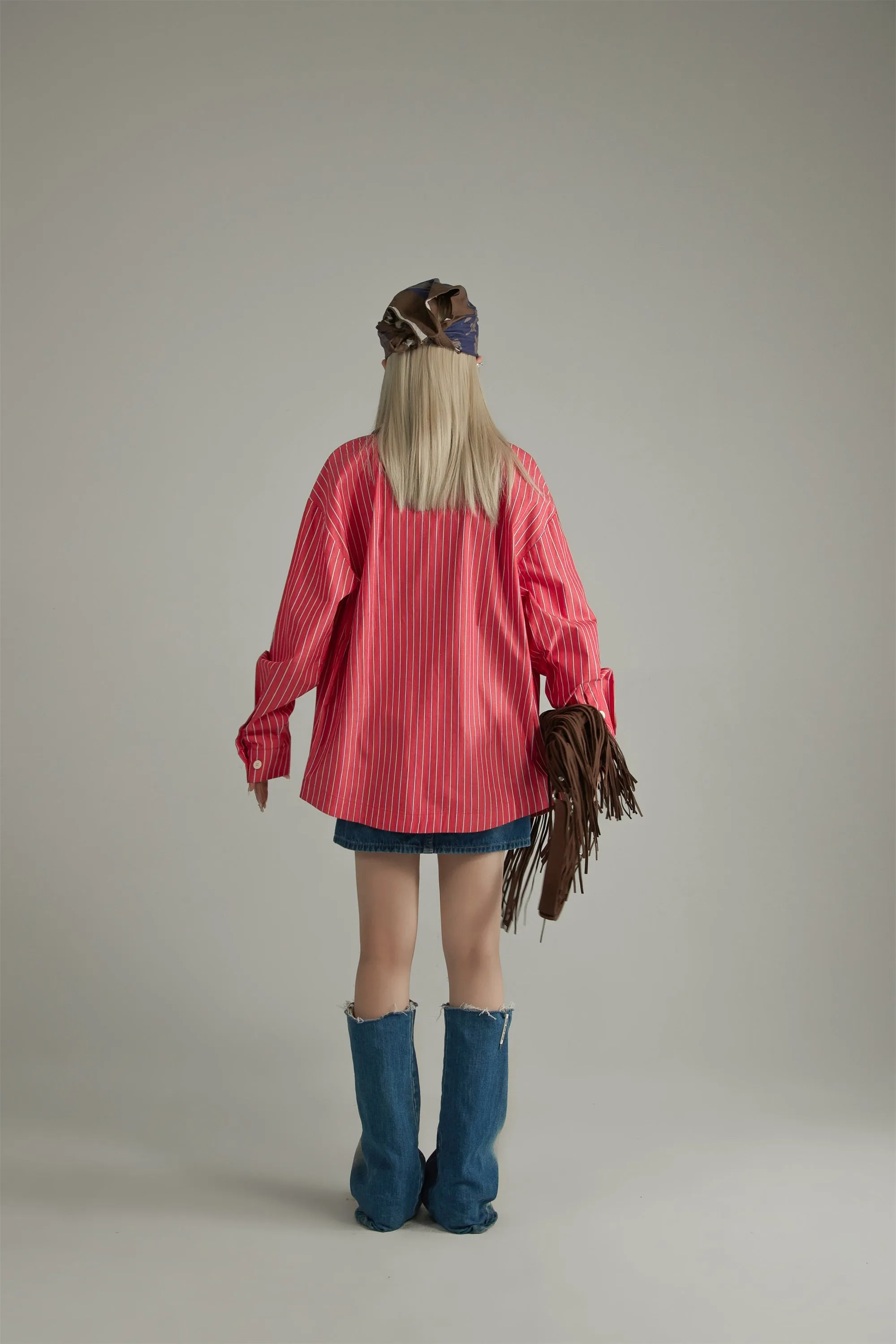 Star Logo Vertical Stripe Loose Fit Shirt