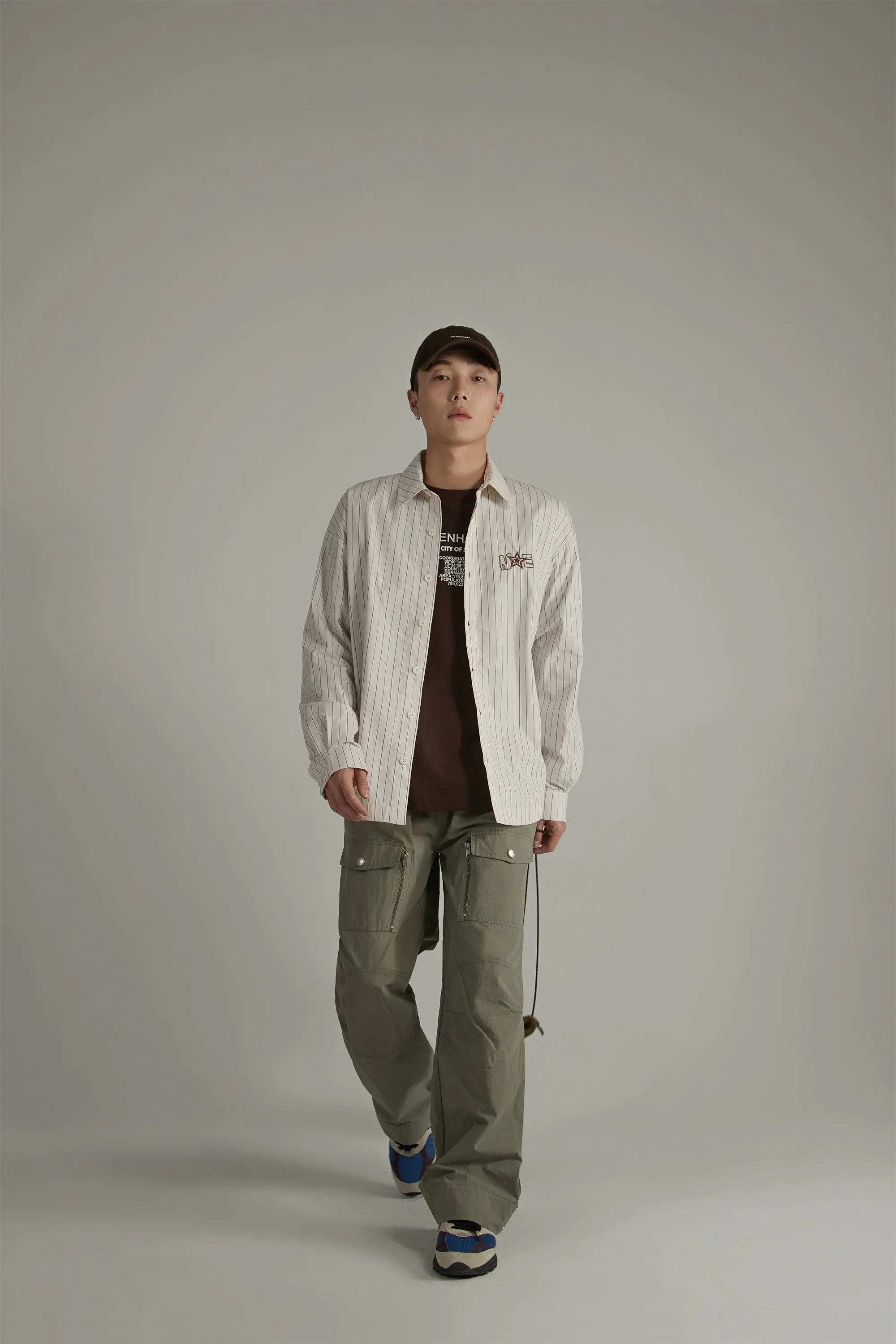 Star Logo Vertical Stripe Loose Fit Shirt
