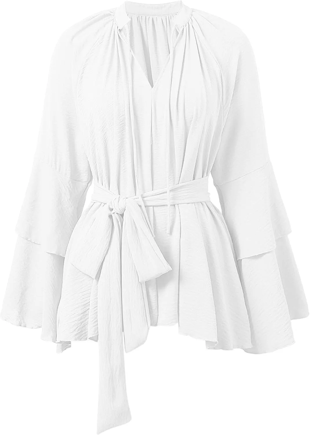 Summer Church Dresses for Women Cute Flowy Tiered Long Sleeve Tie Belt Shirt Mini Dress Petite Evening Party Beach Cover Ups