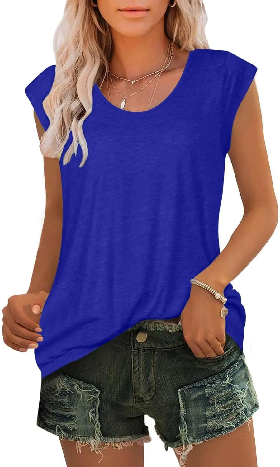 Tank Tops for Women Round Neck Solid Color T-Shirts Summer Basic Sleeveless Fashionable Comfort Tee Shirts