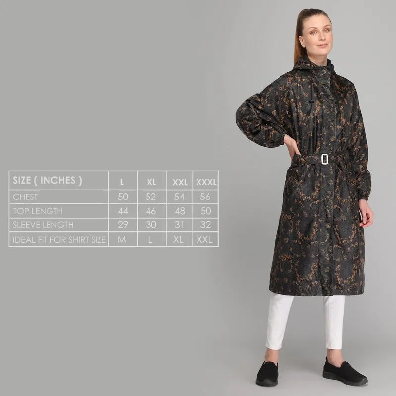 THE CLOWNFISH Juliet Series Raincoats for Women Rain Coat for Women Raincoat for Ladies Waterproof Reversible Double Layer Longcoat with Printed Plastic Pouch (Black, Large)