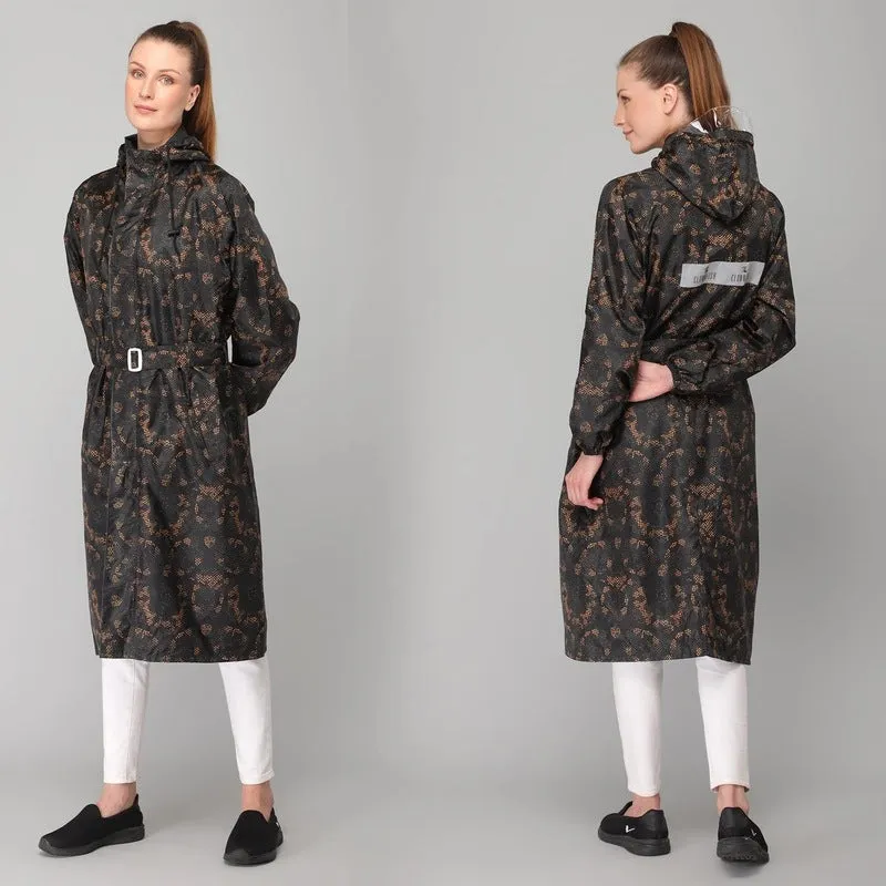 THE CLOWNFISH Juliet Series Raincoats for Women Rain Coat for Women Raincoat for Ladies Waterproof Reversible Double Layer Longcoat with Printed Plastic Pouch (Black, Large)