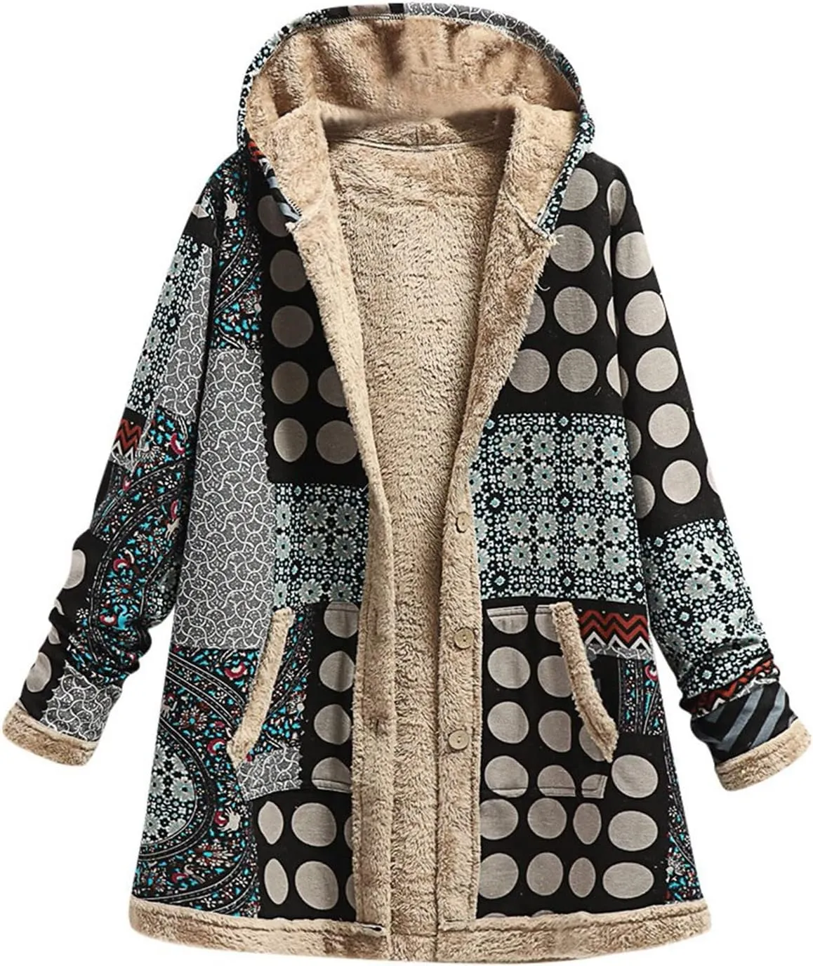 Winter Coats for Women Cotton And Linen Printing Hoodies Fall Winter Fleece Jacket Casual Hooded Sweatshirts Thick
