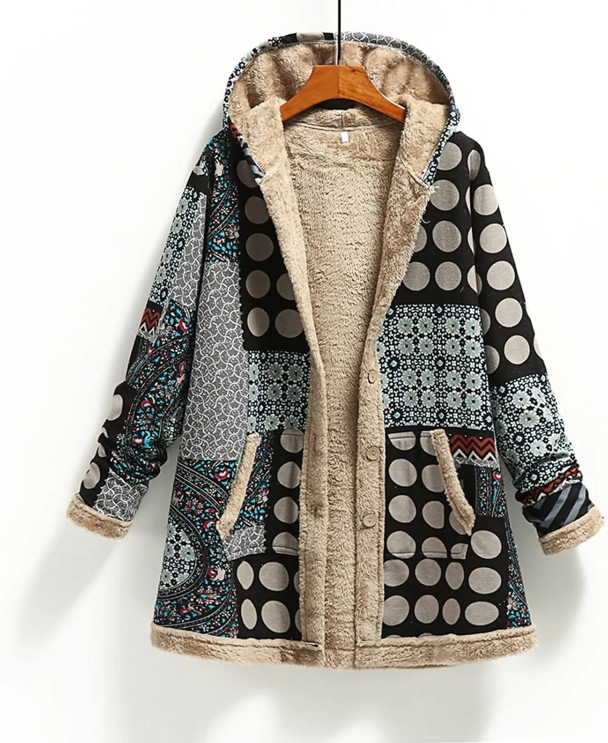 Winter Coats for Women Cotton And Linen Printing Hoodies Fall Winter Fleece Jacket Casual Hooded Sweatshirts Thick