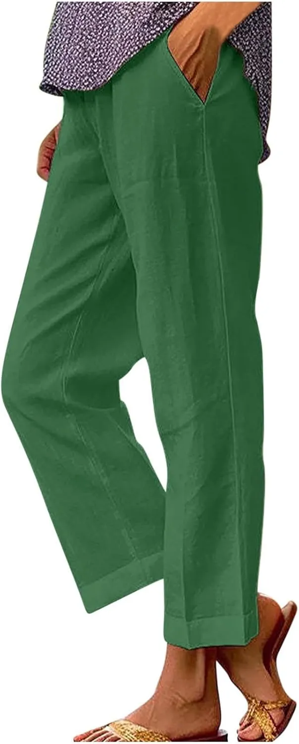 Womens Fashion Trousers Wide Leg Lightweight Straight Loose Chinos Casual Lounge Pants Working Business Outdoor
