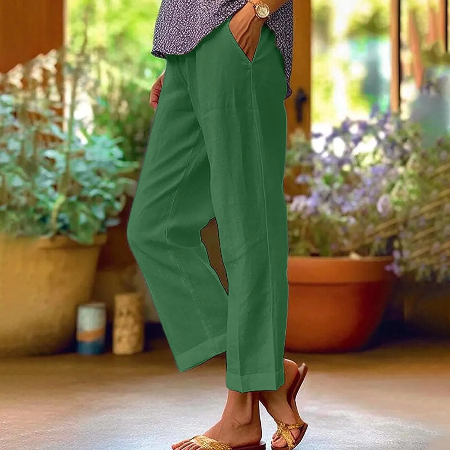 Womens Fashion Trousers Wide Leg Lightweight Straight Loose Chinos Casual Lounge Pants Working Business Outdoor