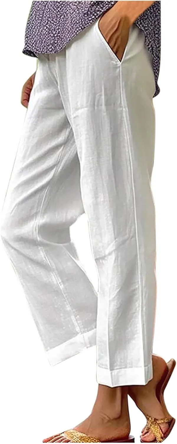 Womens Fashion Trousers Wide Leg Lightweight Straight Loose Chinos Casual Lounge Pants Working Business Outdoor