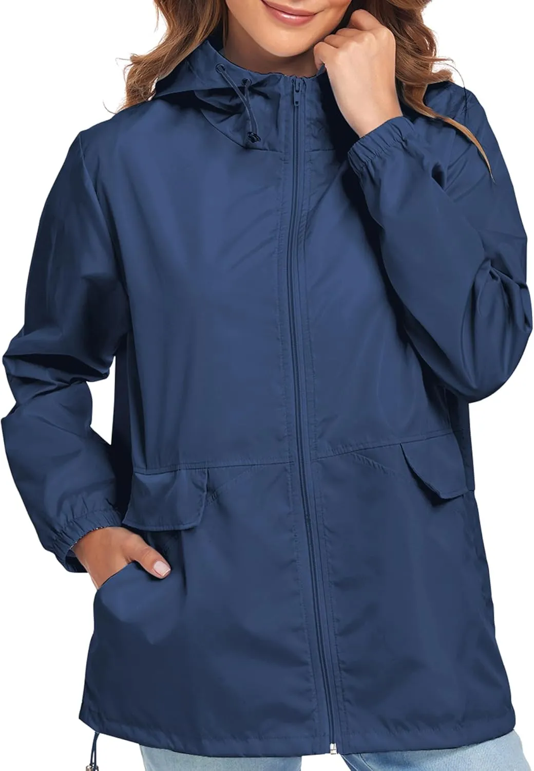 Women's Lightweight Raincoat Waterproof Packable Outdoor Windproof Hooded Active Rain Jacket S-XXL
