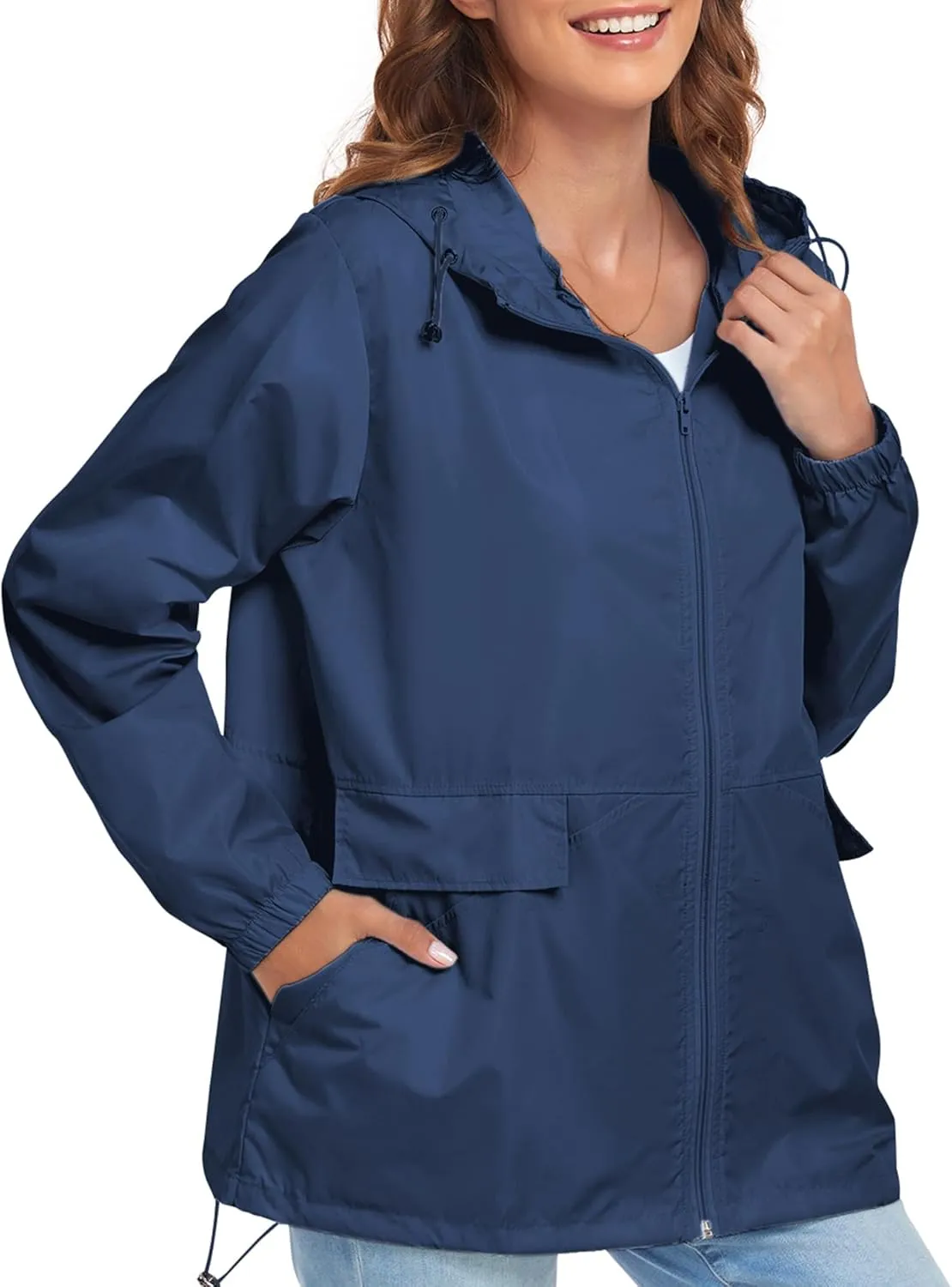 Women's Lightweight Raincoat Waterproof Packable Outdoor Windproof Hooded Active Rain Jacket S-XXL