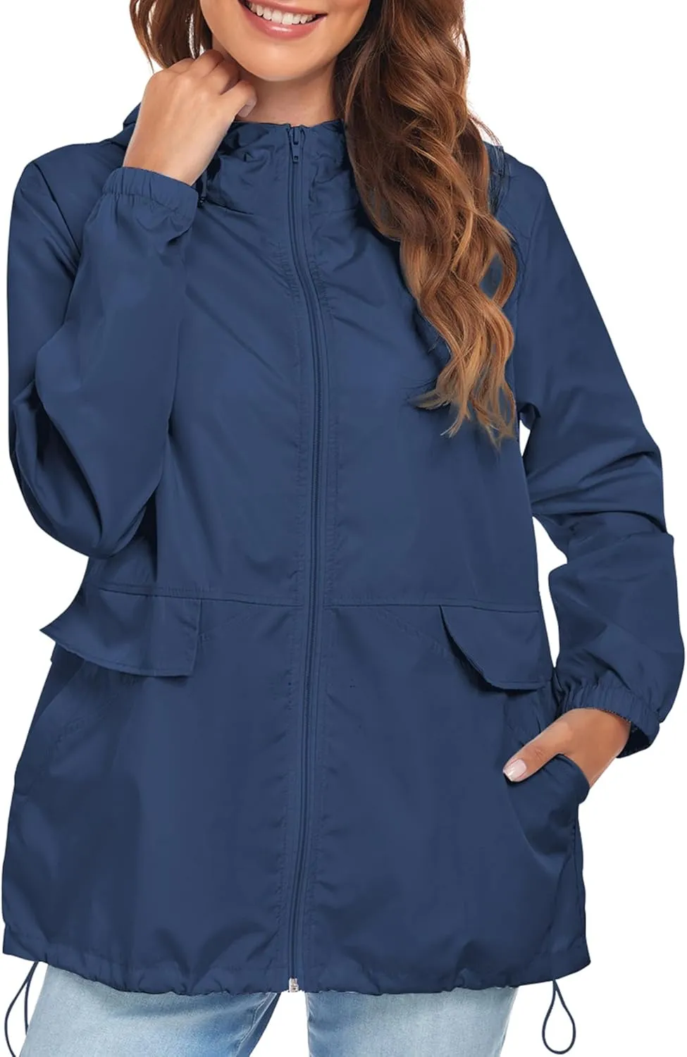 Women's Lightweight Raincoat Waterproof Packable Outdoor Windproof Hooded Active Rain Jacket S-XXL