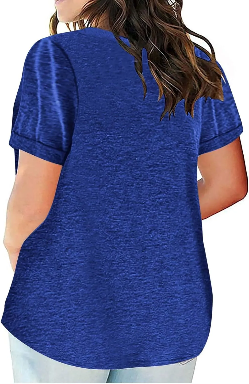 Women's Plus Size Tops Loose V-Neck Short Sleeve Blouse Solid Casual Loose Summer Shirt T-Shirts Basic Tunics