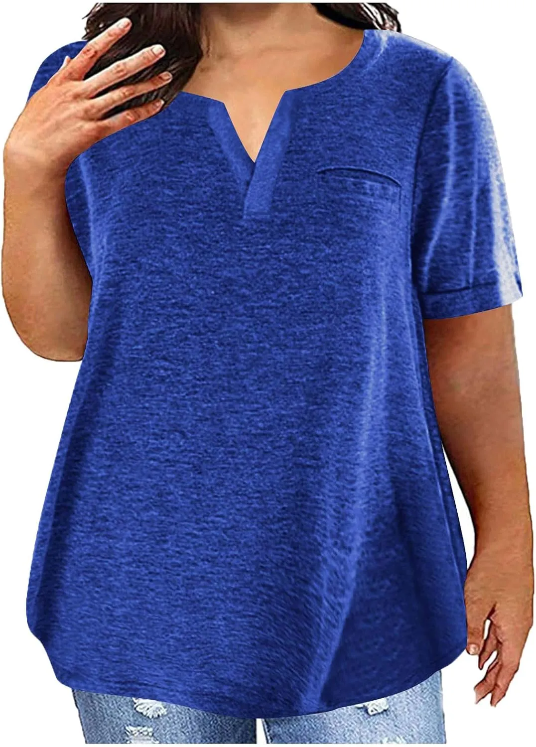 Women's Plus Size Tops Loose V-Neck Short Sleeve Blouse Solid Casual Loose Summer Shirt T-Shirts Basic Tunics