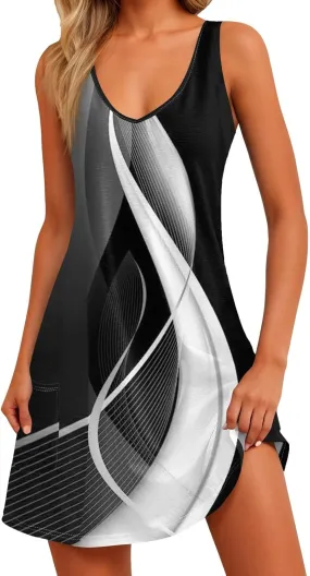 Women's Summer Dresses 2024 Beach Casual Sleeveless Floral Print Boho Tank Dress V Neck Loose Sundress with Pocket