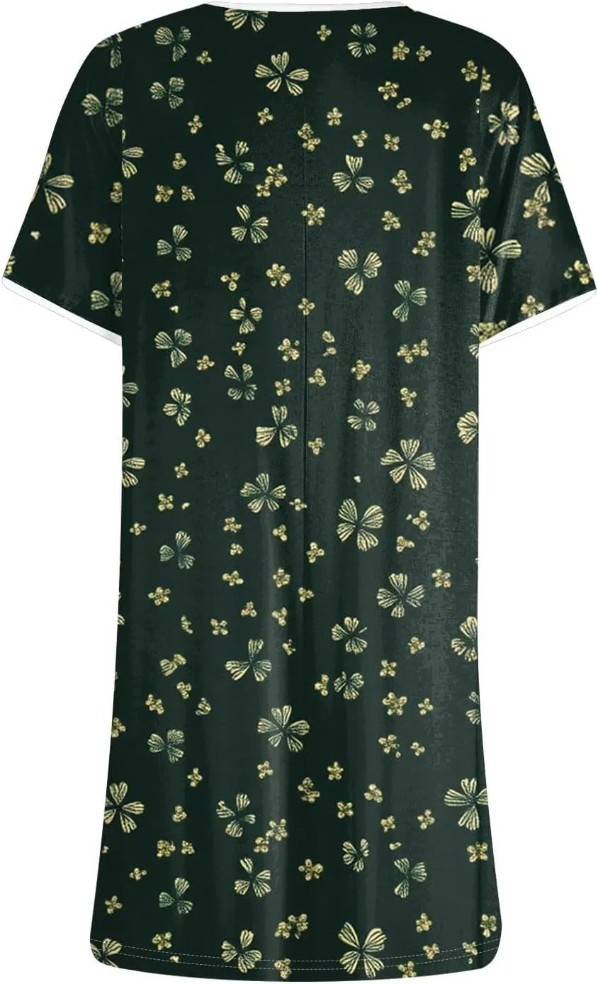 Womens Sundress Summer Floral Short Sleeve Wrap Summer Women's Dresses T Shirt Casual Round Neck A-Line Midi Dress