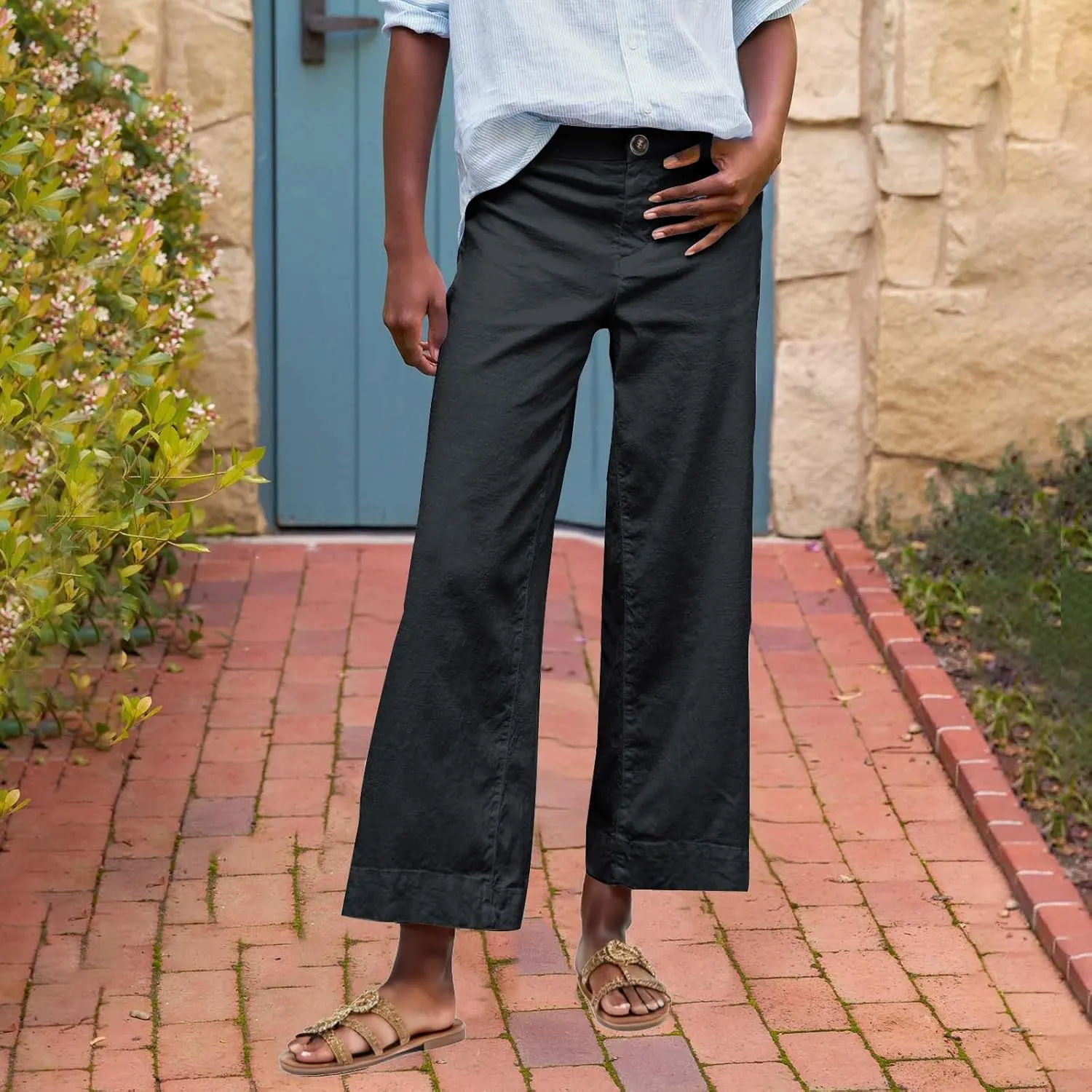 Women's Trendy Casual Pants Elastic Waist with Pockets Lounge Trousers Drawstring Straight Chinos Outdoor Athletic