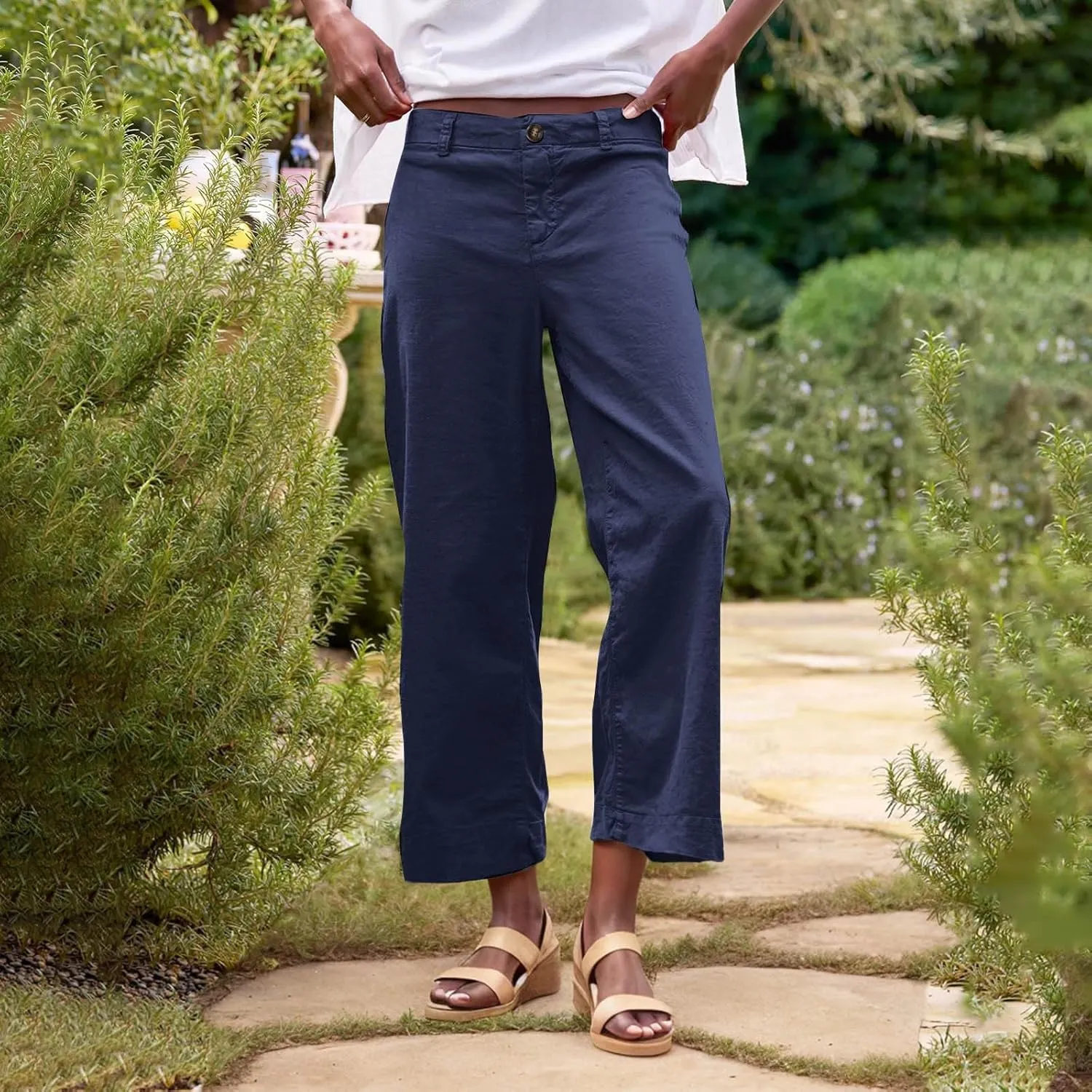Women's Trendy Casual Pants Elastic Waist with Pockets Lounge Trousers Drawstring Straight Chinos Outdoor Athletic